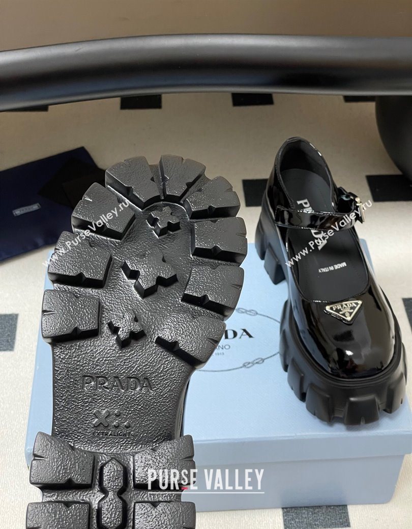 Prada Patent leather Monolith Platform Mary Janes Shoes 5cm Black 2025 1F080O (MD-251027038)