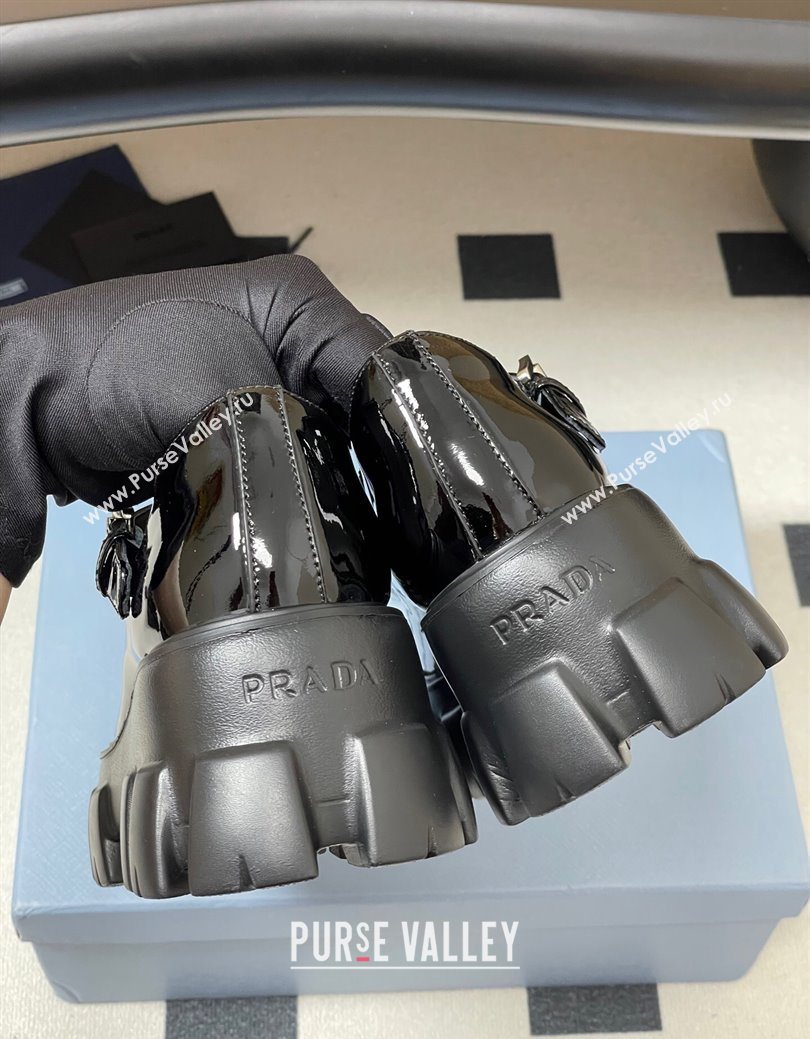 Prada Patent leather Monolith Platform Mary Janes Shoes 5cm Black 2025 1F080O (MD-251027038)