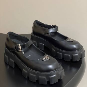 Prada Brushed leather Monolith Platform Mary Janes Shoes 5cm Black 2025 1F080O (MD-251027039)