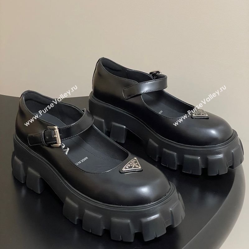 Prada Brushed leather Monolith Platform Mary Janes Shoes 5cm Black 2025 1F080O (MD-251027039)