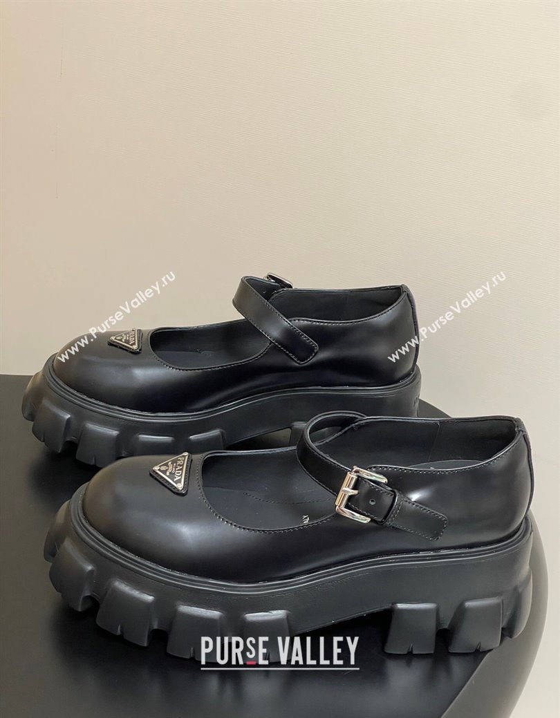Prada Brushed leather Monolith Platform Mary Janes Shoes 5cm Black 2025 1F080O (MD-251027039)