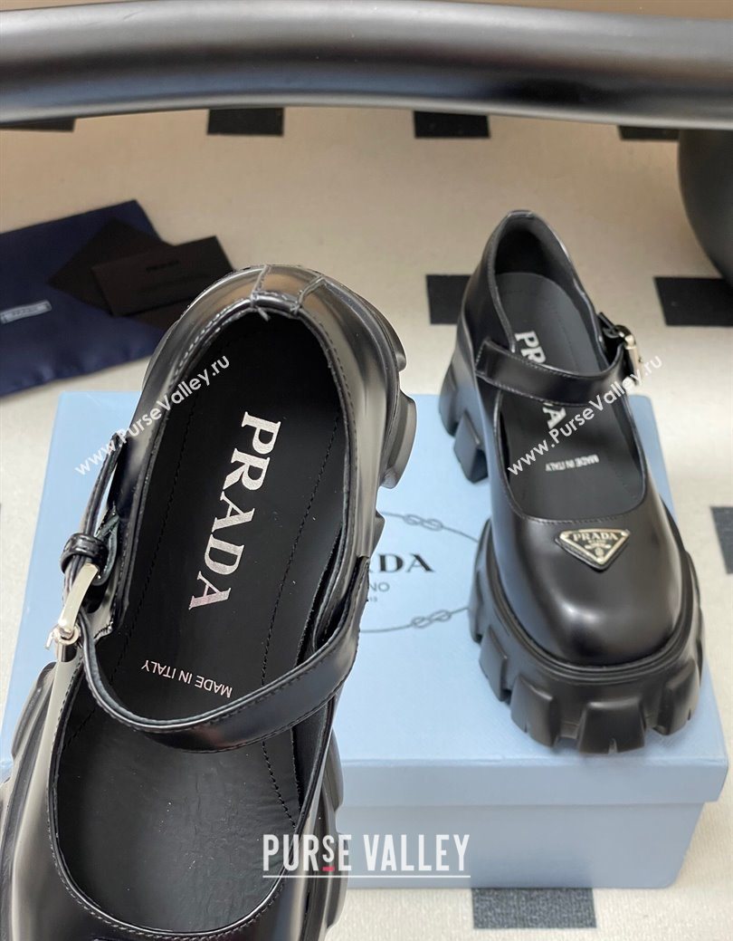 Prada Brushed leather Monolith Platform Mary Janes Shoes 5cm Black 2025 1F080O (MD-251027039)