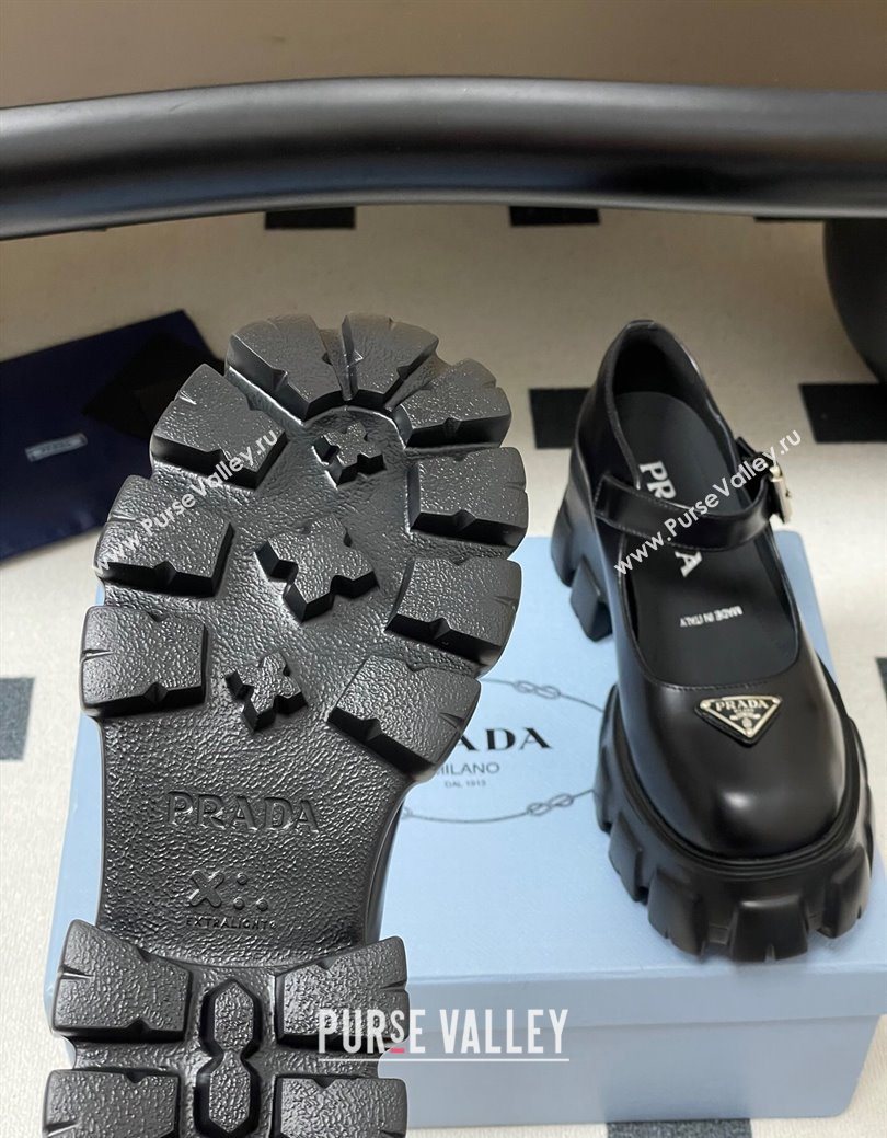 Prada Brushed leather Monolith Platform Mary Janes Shoes 5cm Black 2025 1F080O (MD-251027039)