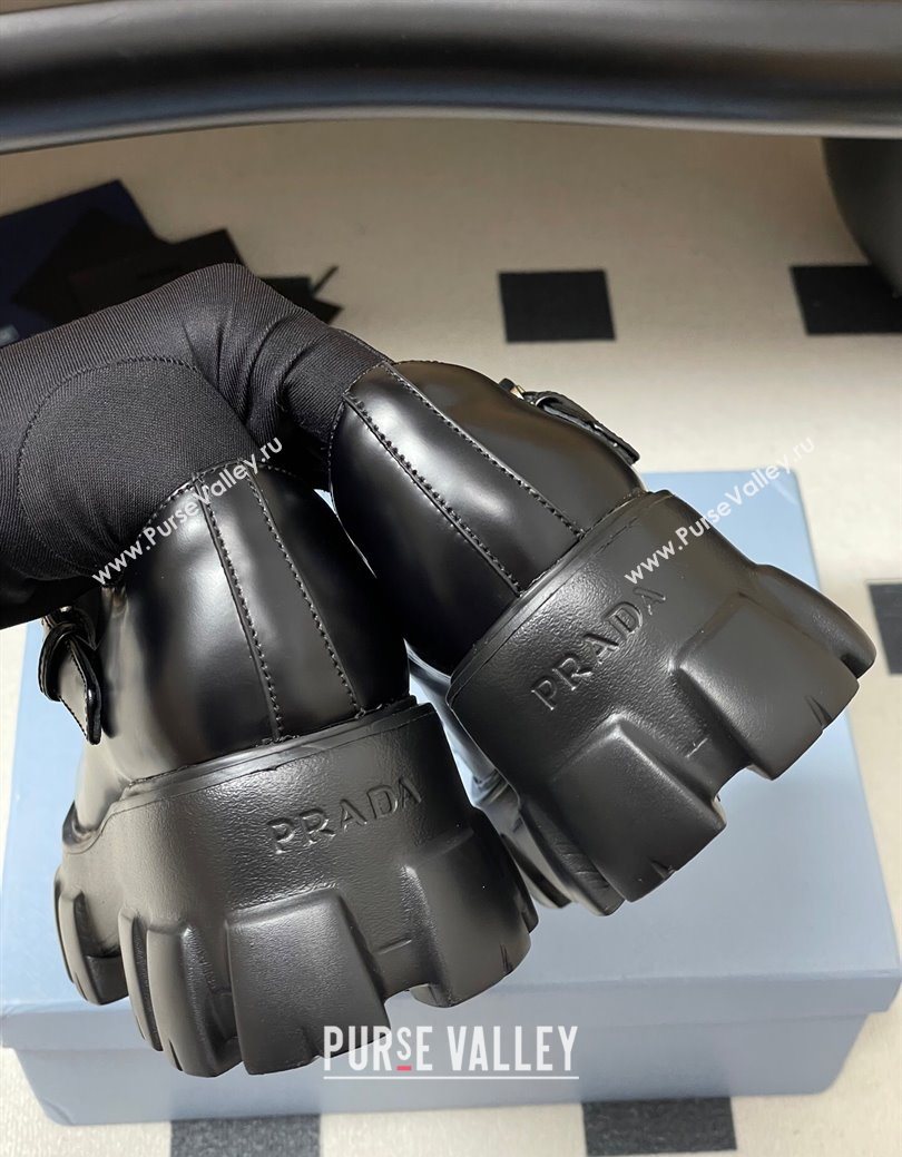 Prada Brushed leather Monolith Platform Mary Janes Shoes 5cm Black 2025 1F080O (MD-251027039)