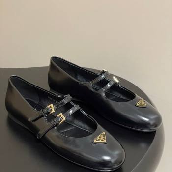 Prada Patent Leather ballerinas flat with Double Buckle Black 2025 1F794N (MD-251027101)