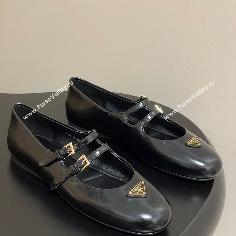 Prada Patent Leather ballerinas flat with Double Buckle Black 2025 1F794N (MD-251027101)