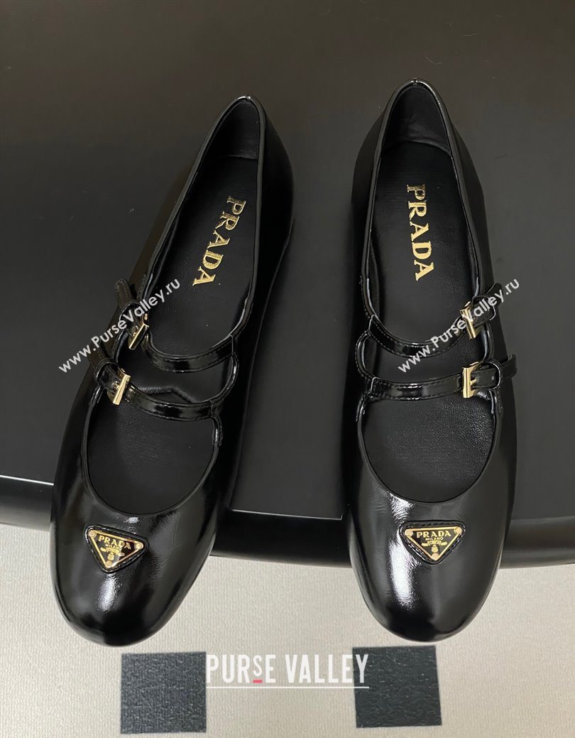Prada Patent Leather ballerinas flat with Double Buckle Black 2025 1F794N (MD-251027101)