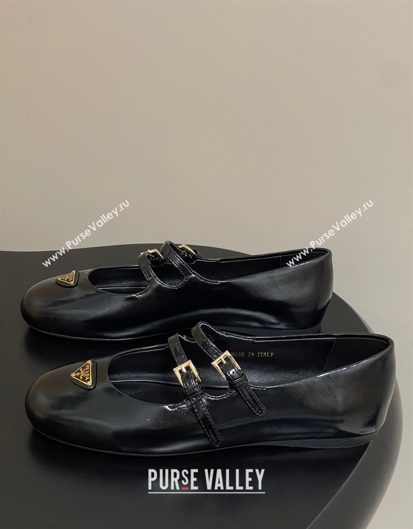 Prada Patent Leather ballerinas flat with Double Buckle Black 2025 1F794N (MD-251027101)