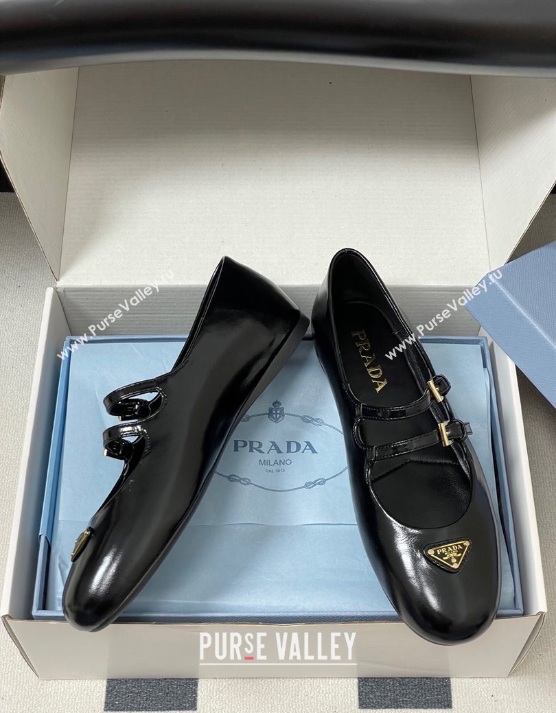Prada Patent Leather ballerinas flat with Double Buckle Black 2025 1F794N (MD-251027101)