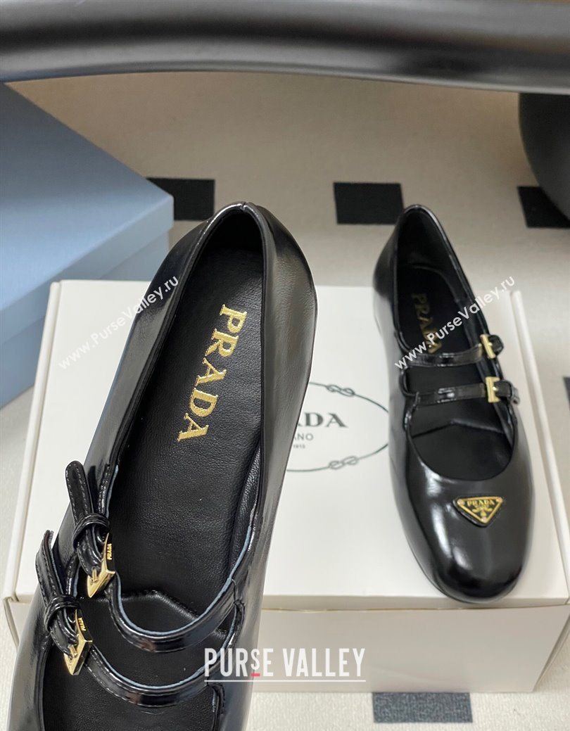 Prada Patent Leather ballerinas flat with Double Buckle Black 2025 1F794N (MD-251027101)
