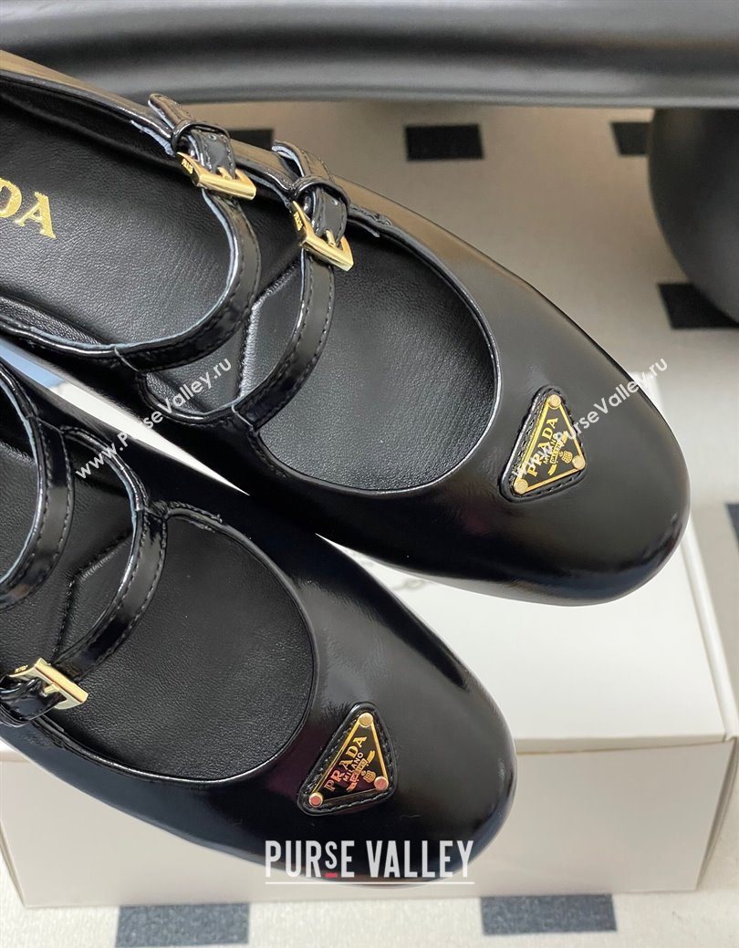 Prada Patent Leather ballerinas flat with Double Buckle Black 2025 1F794N (MD-251027101)