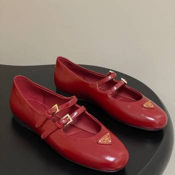Prada Patent Leather ballerinas flat with Double Buckle Red 2025 1F794N (MD-251027102)