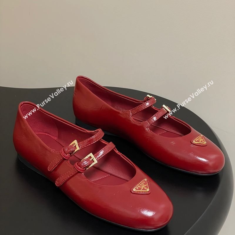 Prada Patent Leather ballerinas flat with Double Buckle Red 2025 1F794N (MD-251027102)