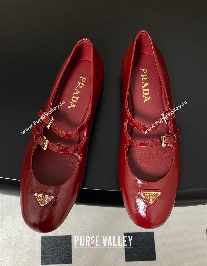 Prada Patent Leather ballerinas flat with Double Buckle Red 2025 1F794N (MD-251027102)