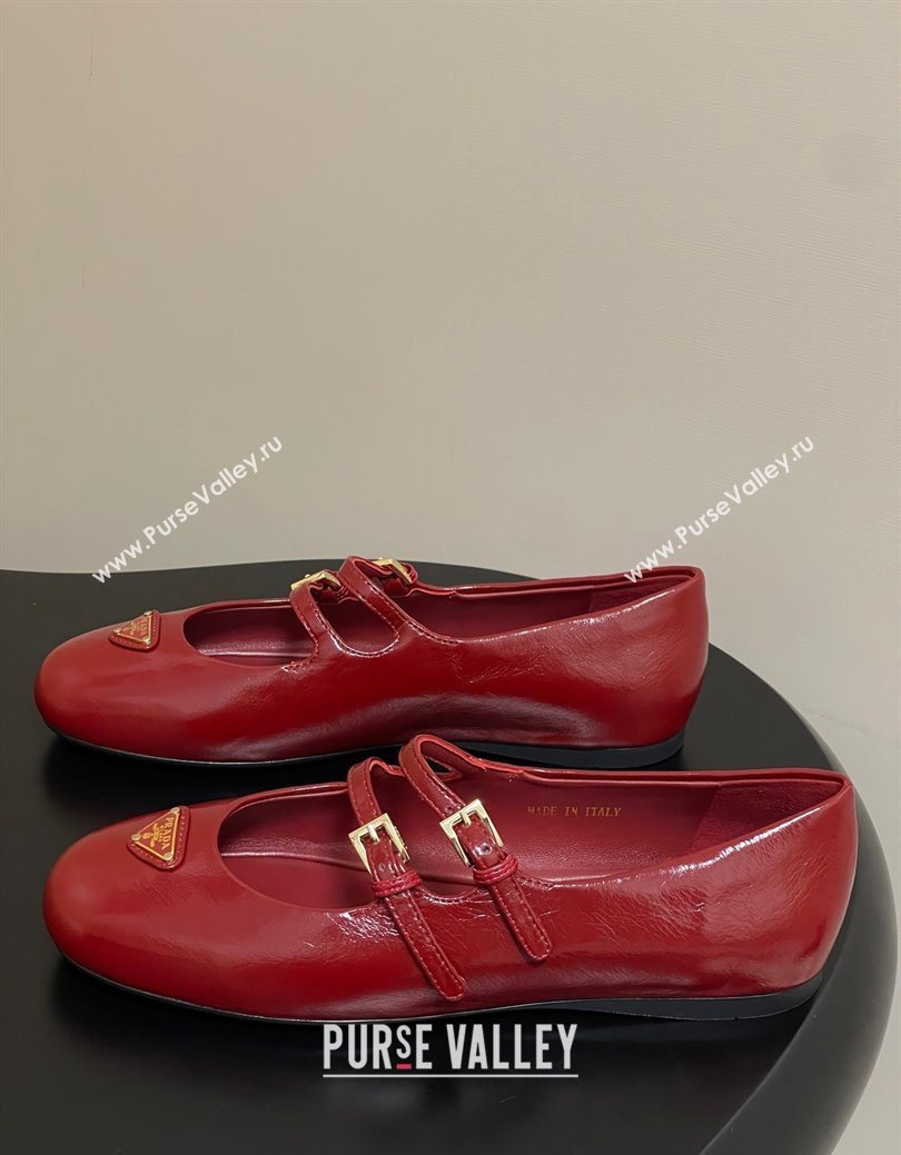 Prada Patent Leather ballerinas flat with Double Buckle Red 2025 1F794N (MD-251027102)