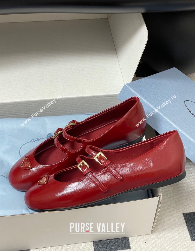 Prada Patent Leather ballerinas flat with Double Buckle Red 2025 1F794N (MD-251027102)