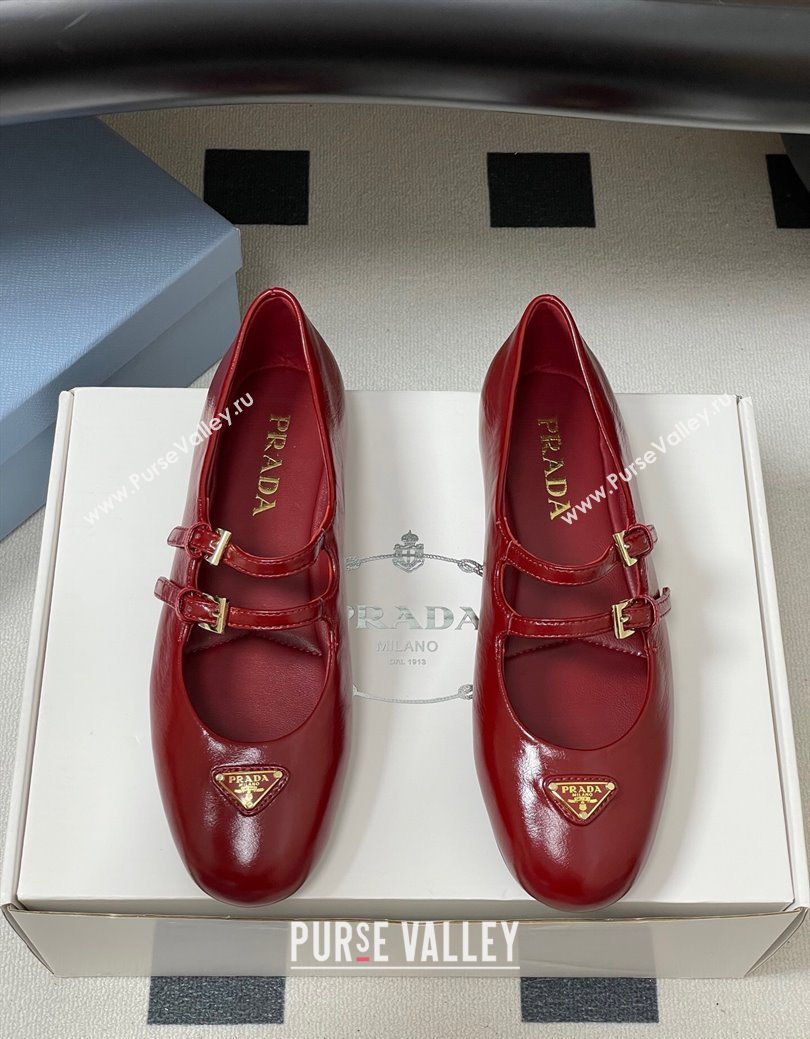 Prada Patent Leather ballerinas flat with Double Buckle Red 2025 1F794N (MD-251027102)