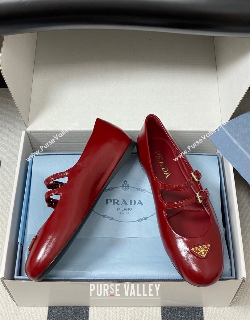Prada Patent Leather ballerinas flat with Double Buckle Red 2025 1F794N (MD-251027102)