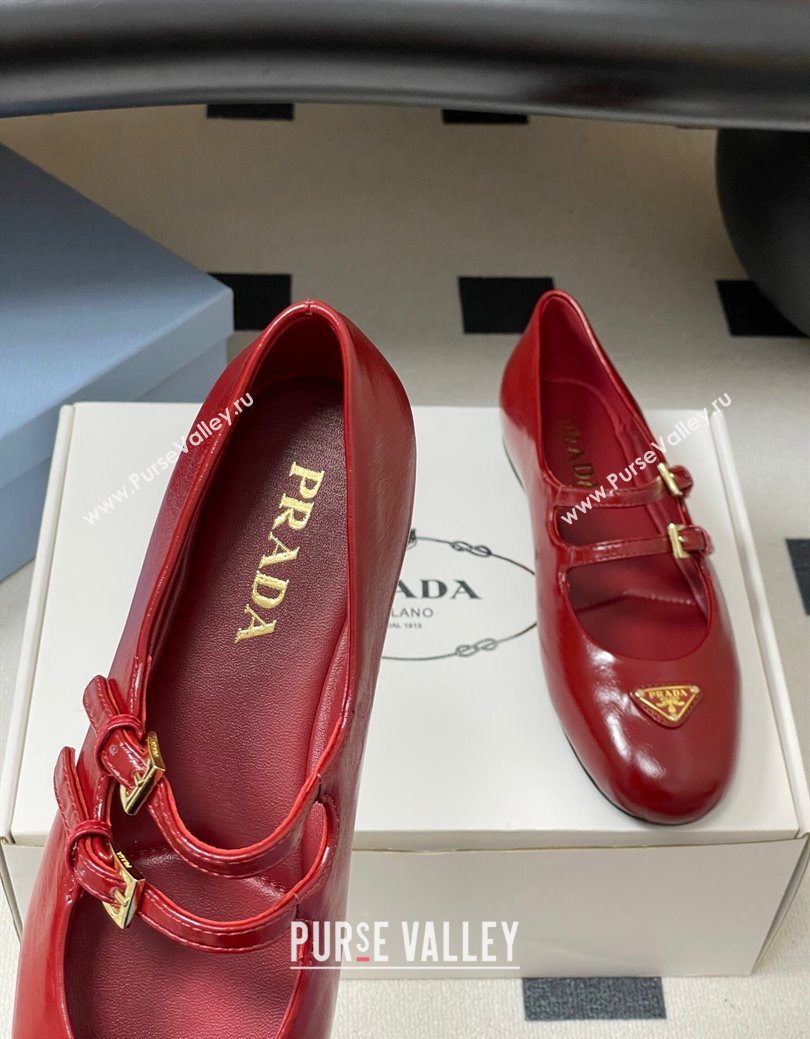 Prada Patent Leather ballerinas flat with Double Buckle Red 2025 1F794N (MD-251027102)