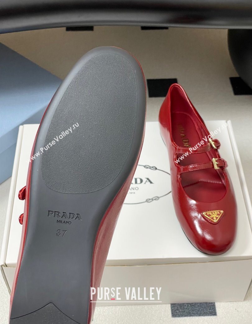 Prada Patent Leather ballerinas flat with Double Buckle Red 2025 1F794N (MD-251027102)