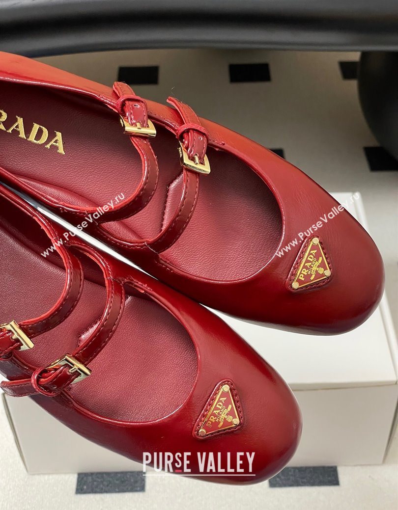 Prada Patent Leather ballerinas flat with Double Buckle Red 2025 1F794N (MD-251027102)