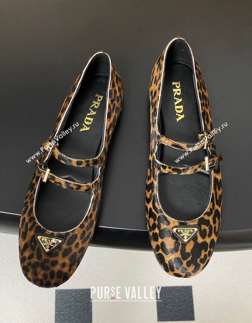Prada Leopard Print Mohair ballerinas flat with Double Buckle 2025 1F794N (MD-251027103)