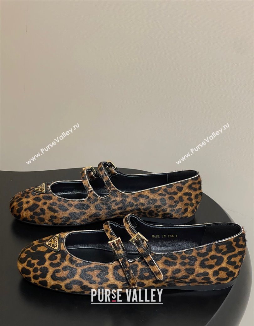 Prada Leopard Print Mohair ballerinas flat with Double Buckle 2025 1F794N (MD-251027103)