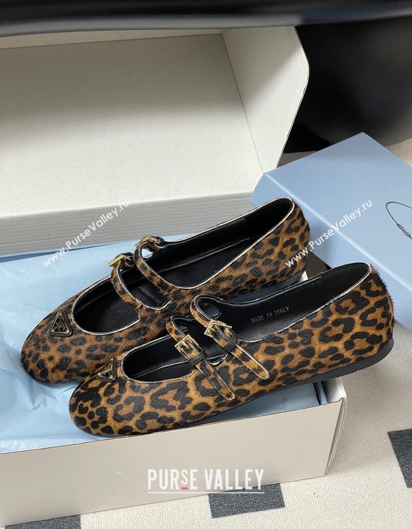 Prada Leopard Print Mohair ballerinas flat with Double Buckle 2025 1F794N (MD-251027103)