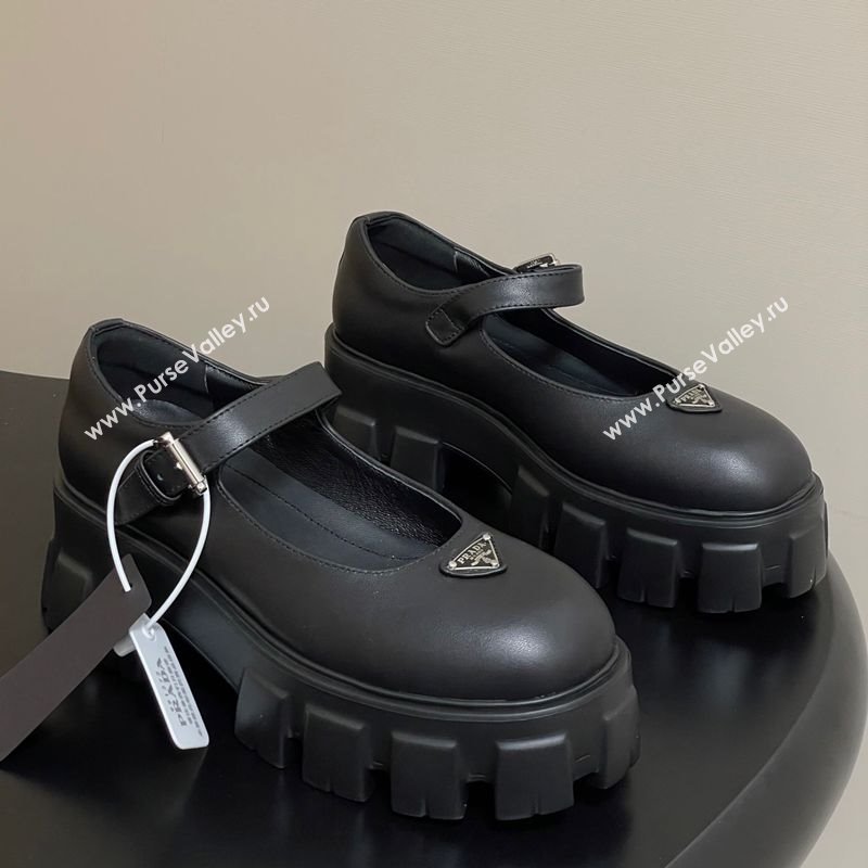 Prada Calf Leather Monolith Platform Mary Janes Shoes 5cm Black 2025 1F080O (MD-251027040)