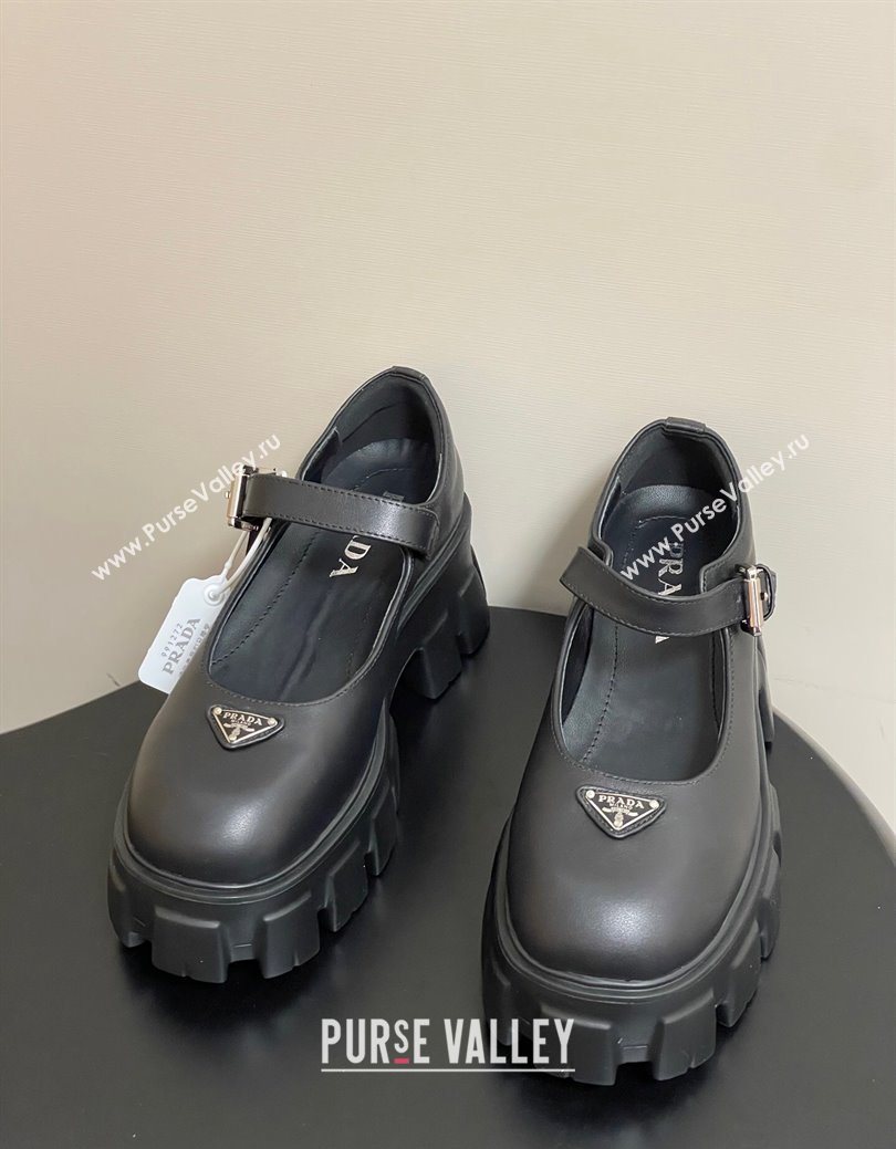 Prada Calf Leather Monolith Platform Mary Janes Shoes 5cm Black 2025 1F080O (MD-251027040)