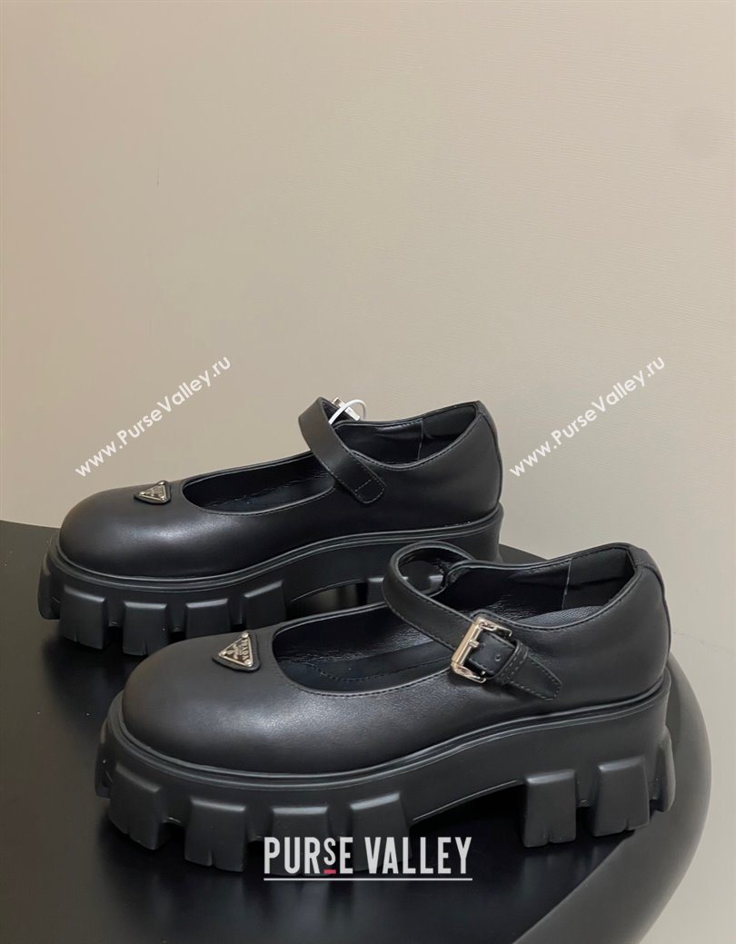 Prada Calf Leather Monolith Platform Mary Janes Shoes 5cm Black 2025 1F080O (MD-251027040)
