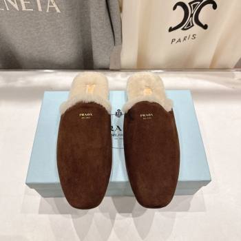 Prada Suede and Wool Flat Mules Brown 2025 1S008O (MD-251027001)