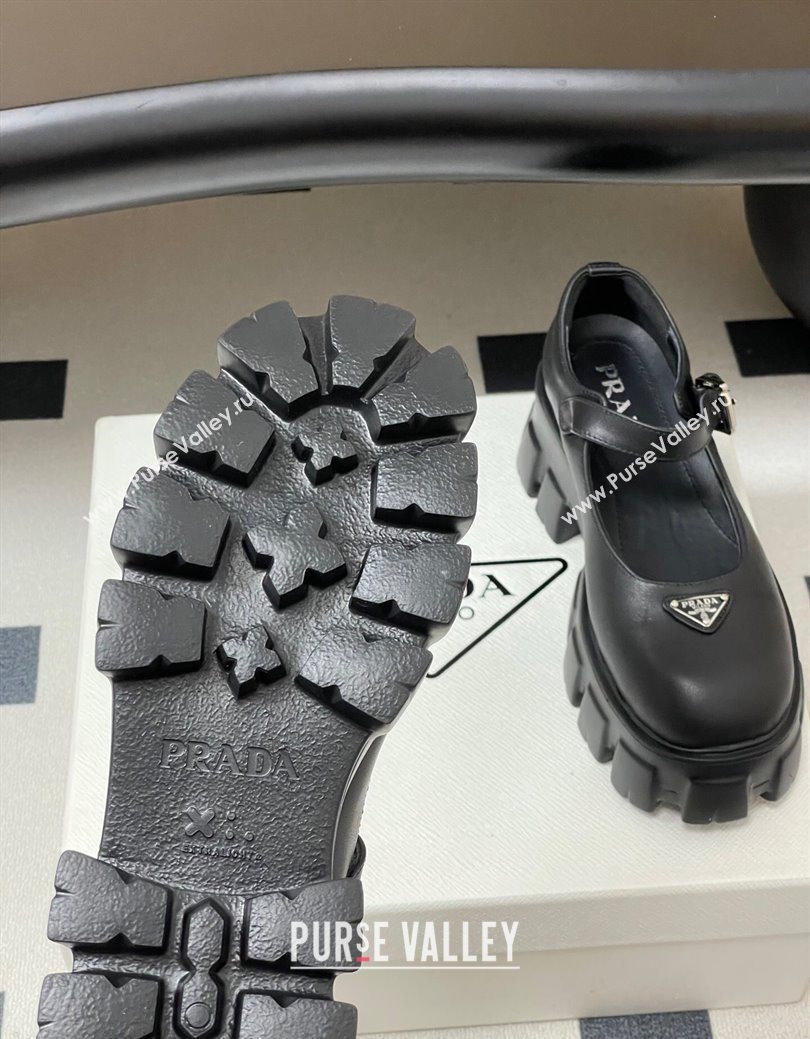 Prada Calf Leather Monolith Platform Mary Janes Shoes 5cm Black 2025 1F080O (MD-251027040)