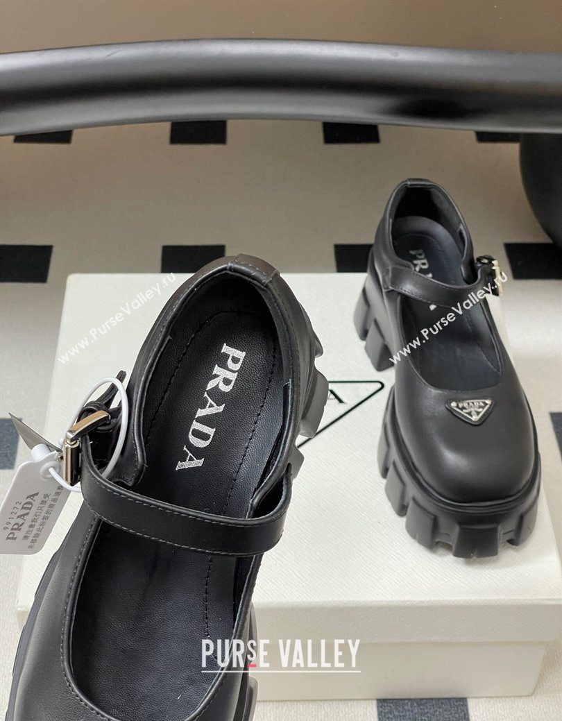 Prada Calf Leather Monolith Platform Mary Janes Shoes 5cm Black 2025 1F080O (MD-251027040)