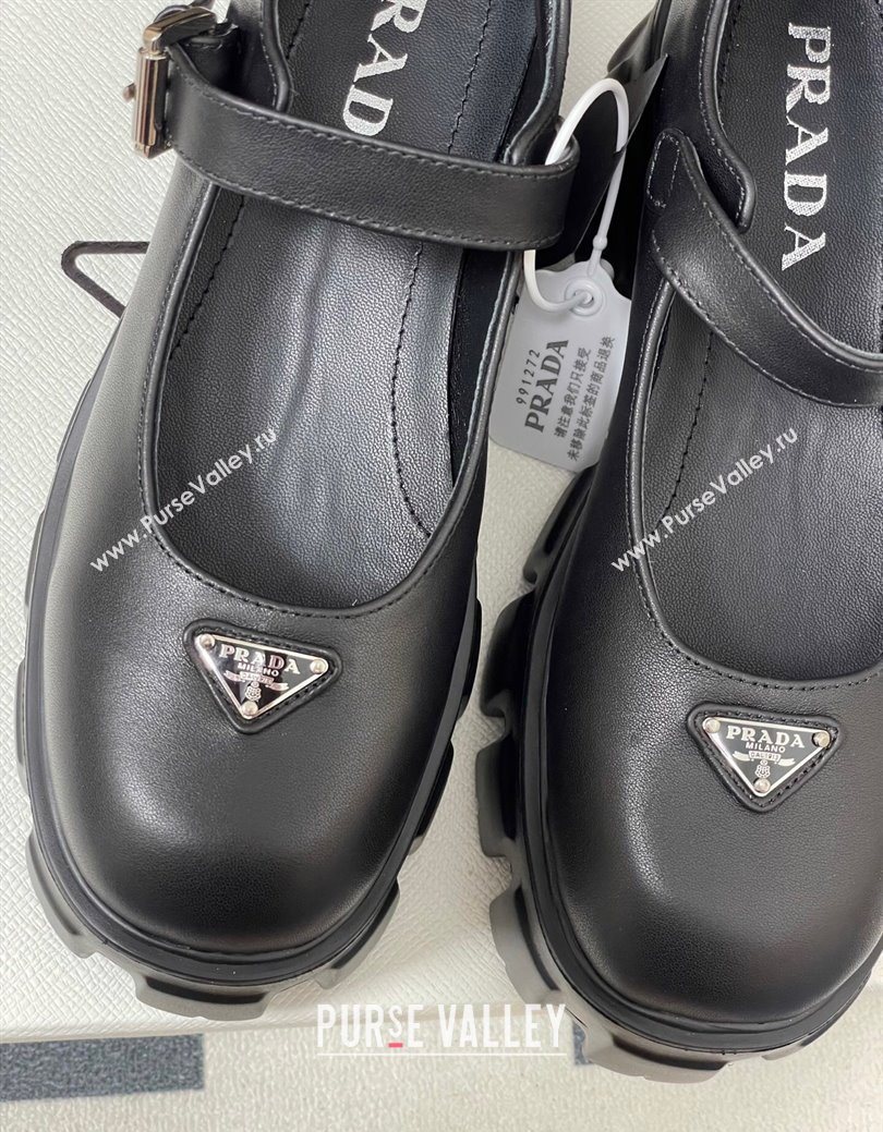 Prada Calf Leather Monolith Platform Mary Janes Shoes 5cm Black 2025 1F080O (MD-251027040)