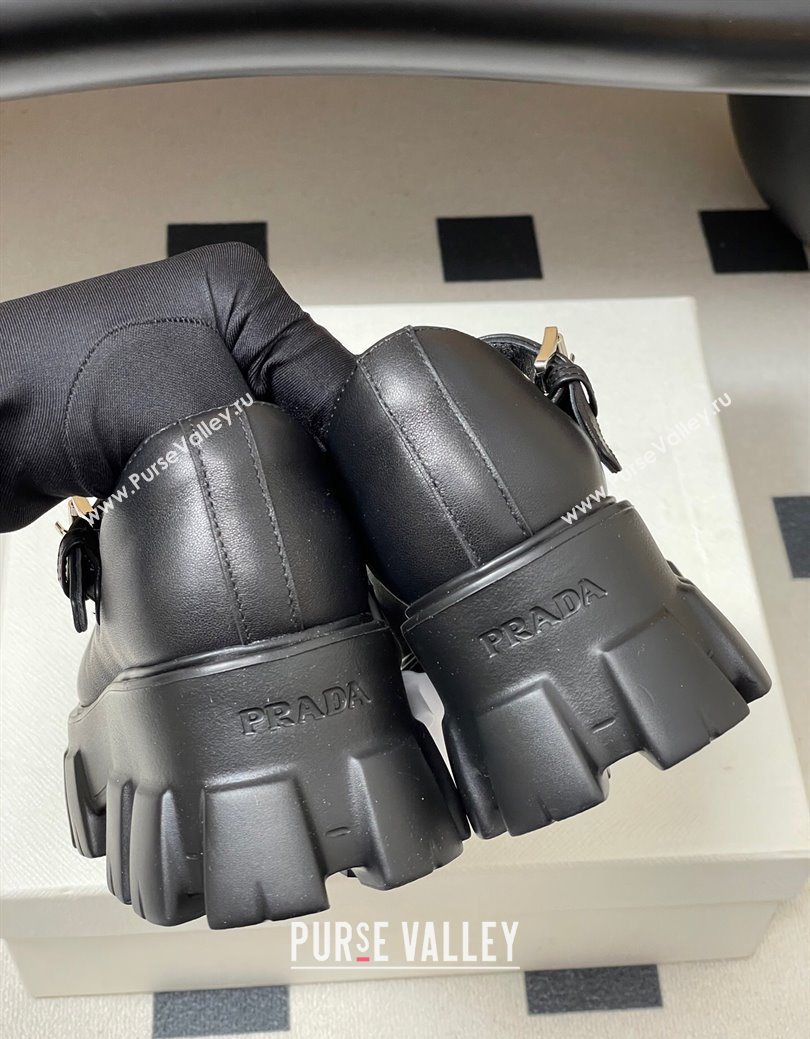 Prada Calf Leather Monolith Platform Mary Janes Shoes 5cm Black 2025 1F080O (MD-251027040)