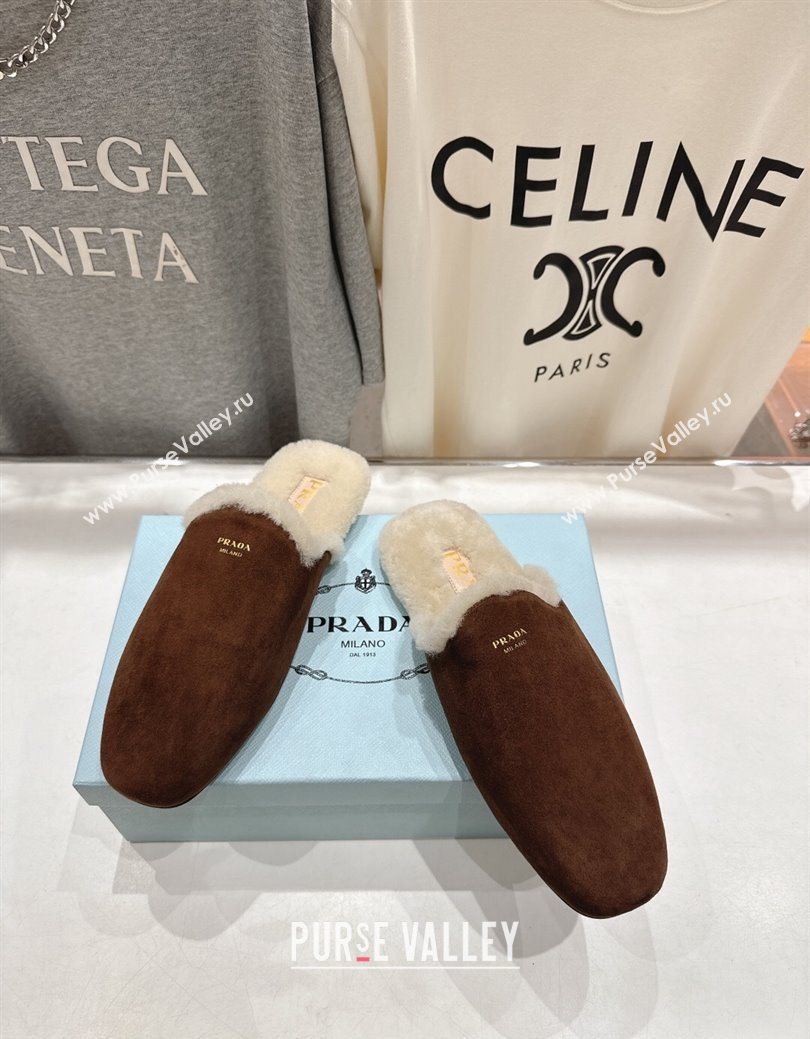 Prada Suede and Wool Flat Mules Brown 2025 1S008O (MD-251027001)