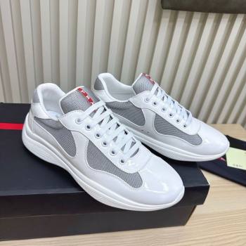 Prada Mens Americas Cup Bike Patent Leather and Fabric Sneakers White 2025 3E6420 (MD-251027116)