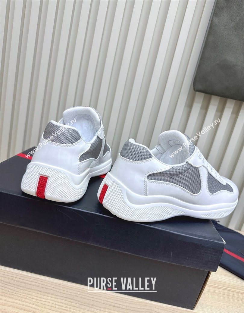 Prada Mens Americas Cup Bike Patent Leather and Fabric Sneakers White 2025 3E6420 (MD-251027116)