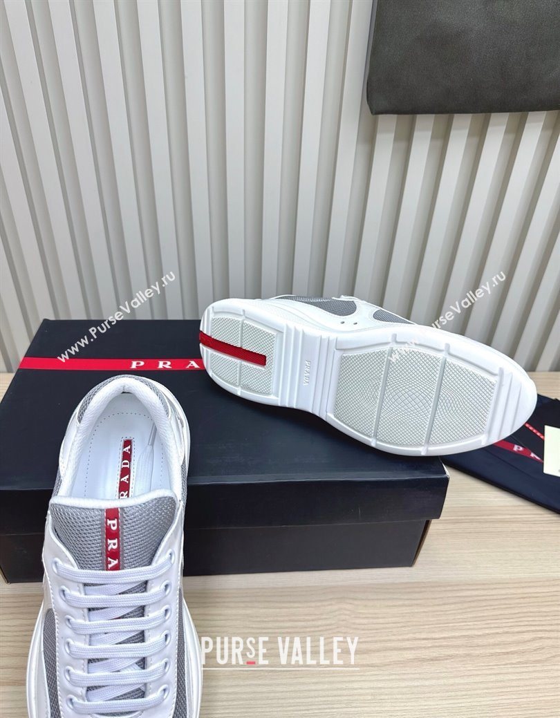 Prada Mens Americas Cup Bike Patent Leather and Fabric Sneakers White 2025 3E6420 (MD-251027116)