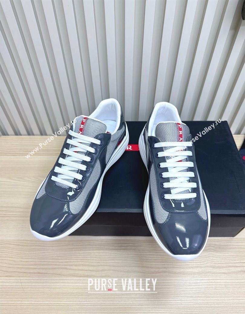 Prada Mens Americas Cup Bike Patent Leather and Fabric Sneakers Dark Grey 2025 3E6420 (MD-251027117)