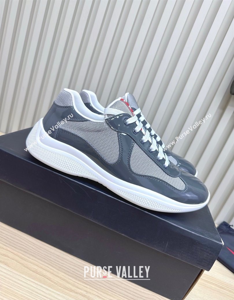 Prada Mens Americas Cup Bike Patent Leather and Fabric Sneakers Dark Grey 2025 3E6420 (MD-251027117)