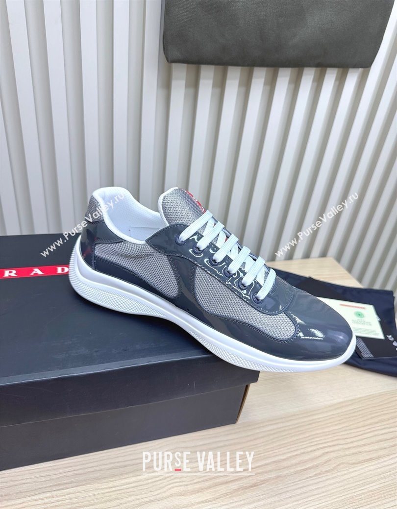 Prada Mens Americas Cup Bike Patent Leather and Fabric Sneakers Dark Grey 2025 3E6420 (MD-251027117)