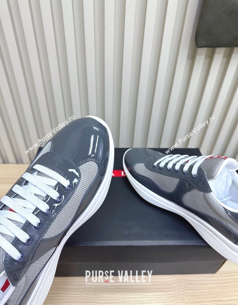 Prada Mens Americas Cup Bike Patent Leather and Fabric Sneakers Dark Grey 2025 3E6420 (MD-251027117)