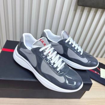 Prada Mens Americas Cup Bike Patent Leather and Fabric Sneakers Dark Grey 2025 3E6420 (MD-251027117)