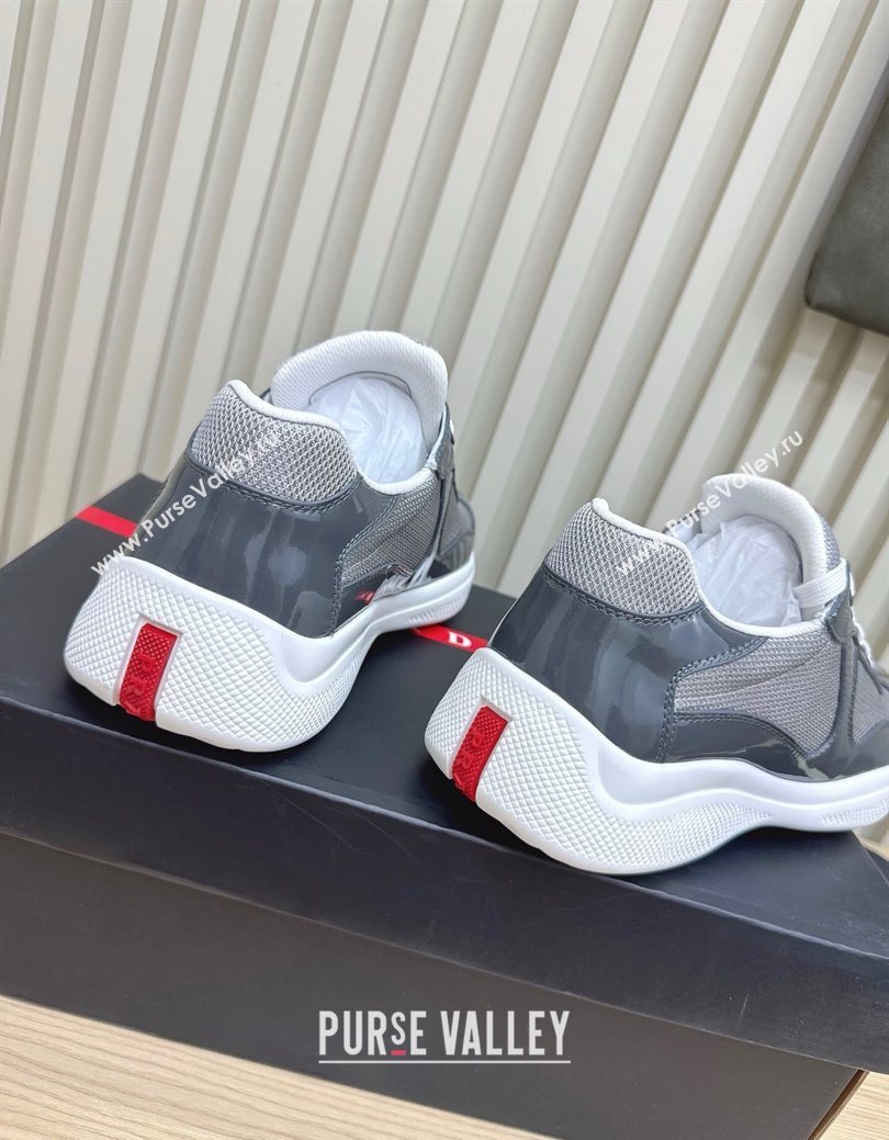Prada Mens Americas Cup Bike Patent Leather and Fabric Sneakers Dark Grey 2025 3E6420 (MD-251027117)