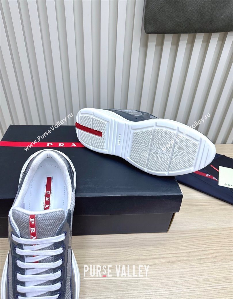 Prada Mens Americas Cup Bike Patent Leather and Fabric Sneakers Dark Grey 2025 3E6420 (MD-251027117)