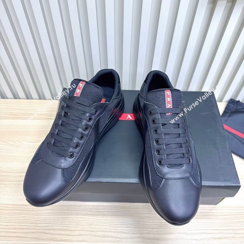 Prada Mens Americas Cup Bike Calf Leather and Fabric Sneakers Black 2025 3E6420 (MD-251027119)