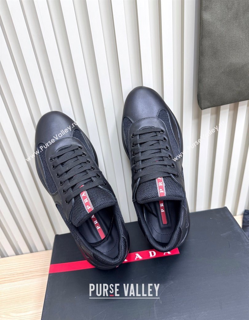 Prada Mens Americas Cup Bike Calf Leather and Fabric Sneakers Black 2025 3E6420 (MD-251027119)