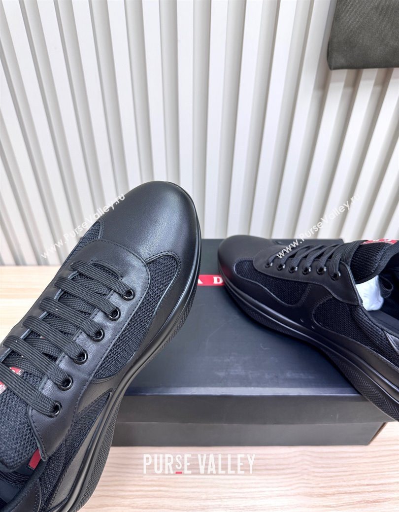 Prada Mens Americas Cup Bike Calf Leather and Fabric Sneakers Black 2025 3E6420 (MD-251027119)